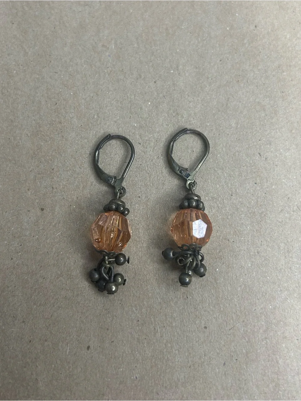 Peach Colored Czech Glass Faceted Beaded Leverback Clasp Earrings